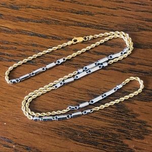 18k Gold Two Tone Rope & Link Bar Chain Necklace